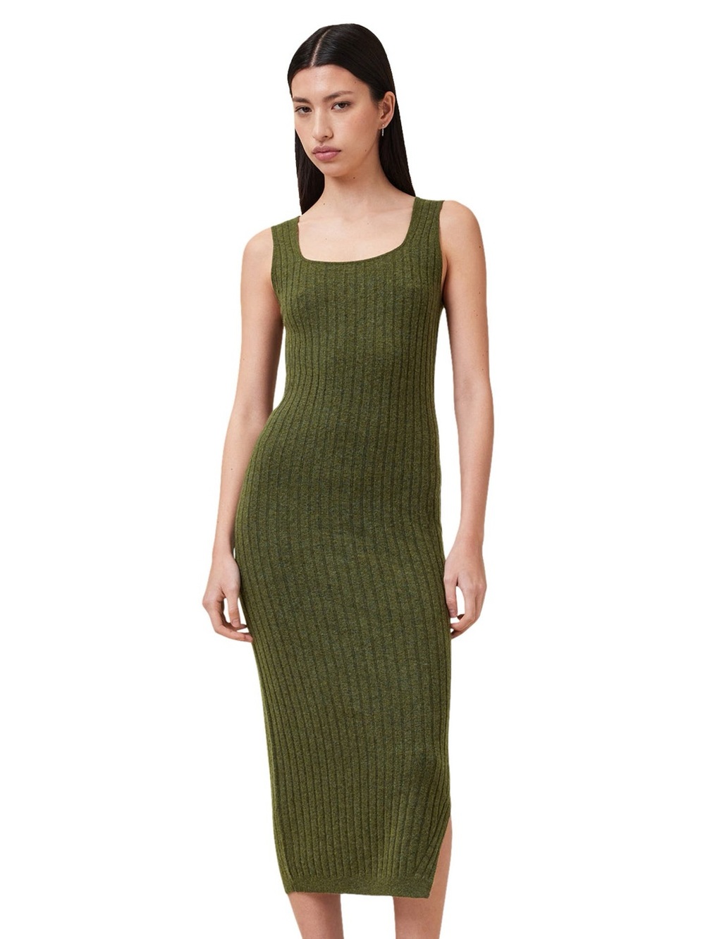 All Saints Olive Ribbed Square-Neck Maxi Dress Margetta sleevesless M
